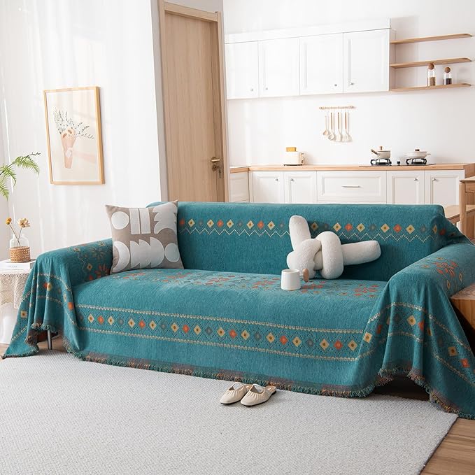 STACYPIK Green Jacquard Couch Cover Chenille Boho Sofa Covers - Image 2