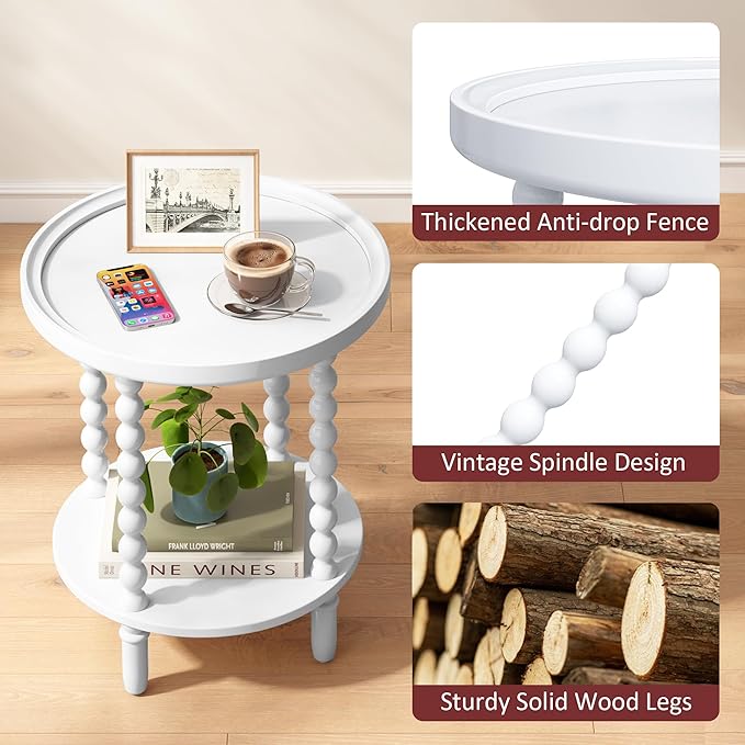 Gadroad Round End Table with Storage Shelf, 2 Tier Couch Side Table, Wood - Image 5