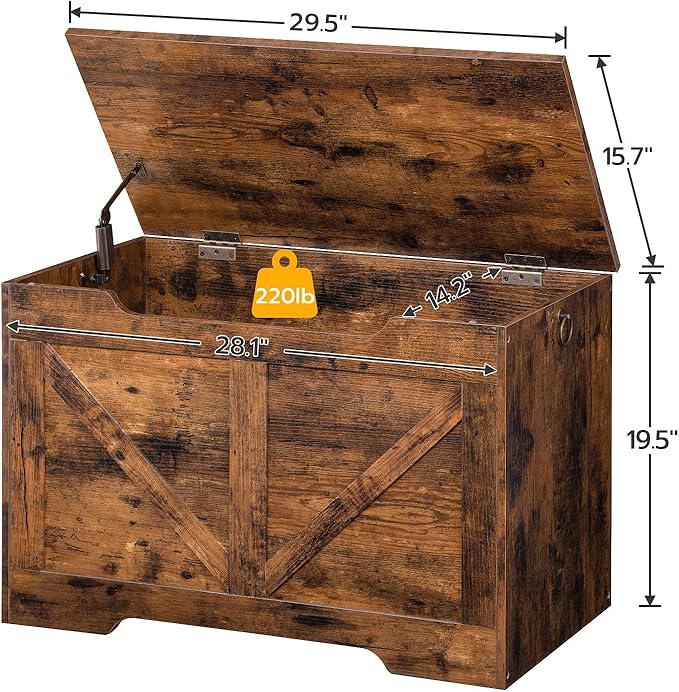HOOBRO Storage Bench, 29.5” Retro Wooden Storage Chest - Image 7