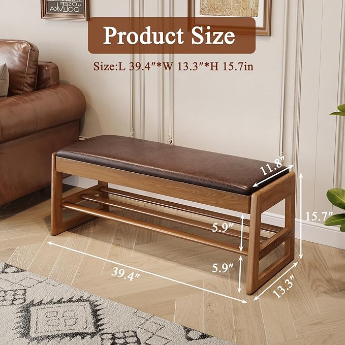 Shoe Rack Bench Seat Rubberwood 2-Tier Wooden Storage Bench 550lbs Compact - Image 2