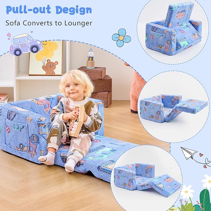 Toddler Chair Comfy, 2-in-1 Soft Toddler Couch Fold Out - Image 3