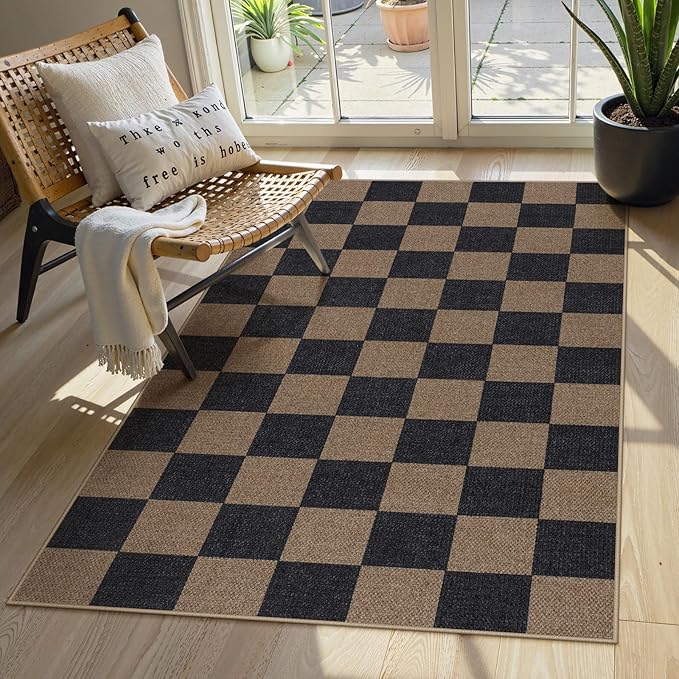 Lahome Checkered Easy Jute 3x5 Rug, Washable Rugs by Lahome