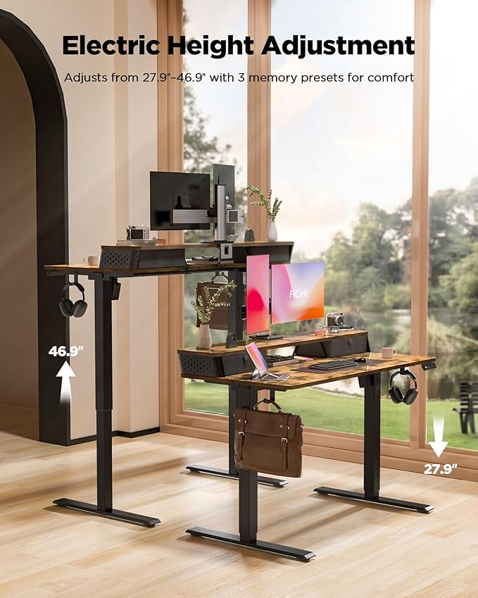 35x20 Inch Standing Desk with Double Drawers, C-Clamp Mount Compatible - Image 5