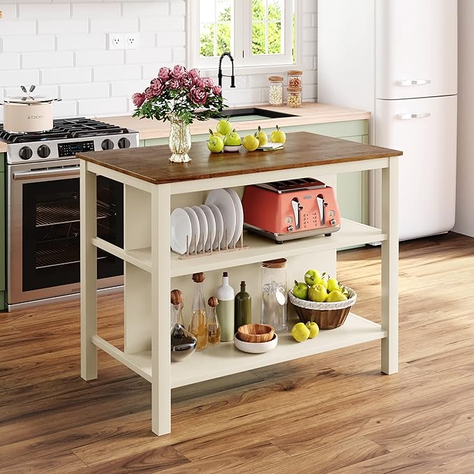 Ball & Cast 45" Solid Wood Rustic Stationary Kitchen Island, - Image 3