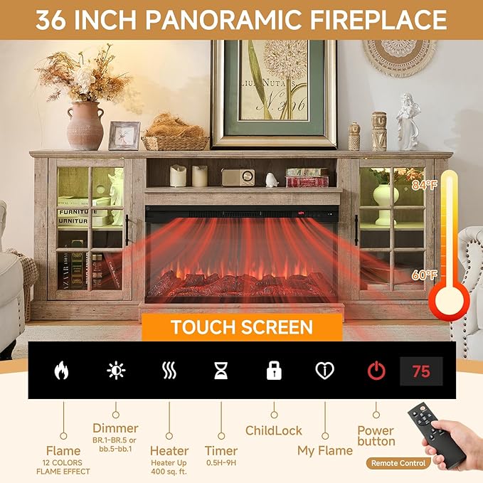 ROCKPOINT 3 Sided Glass 70" Fireplace TV Stand - Image 3