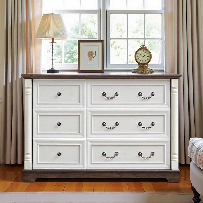 Farmhouse 6 Drawers Dresser for Bedroom, 47.24" Wide Wood Rustic Chest of by LynginsCreativeLife