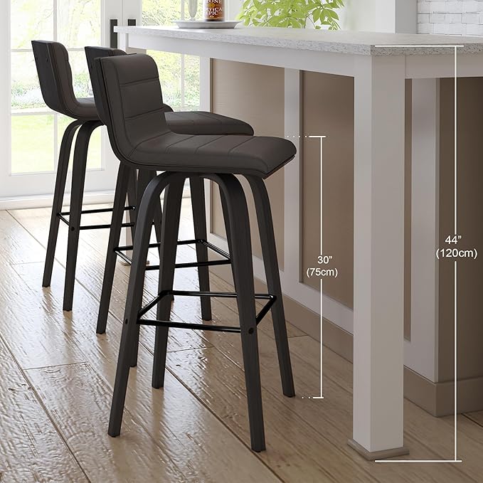 Armen Living Vienna 30" Swivel Bar Stool in Black Wood Finish - Image 12