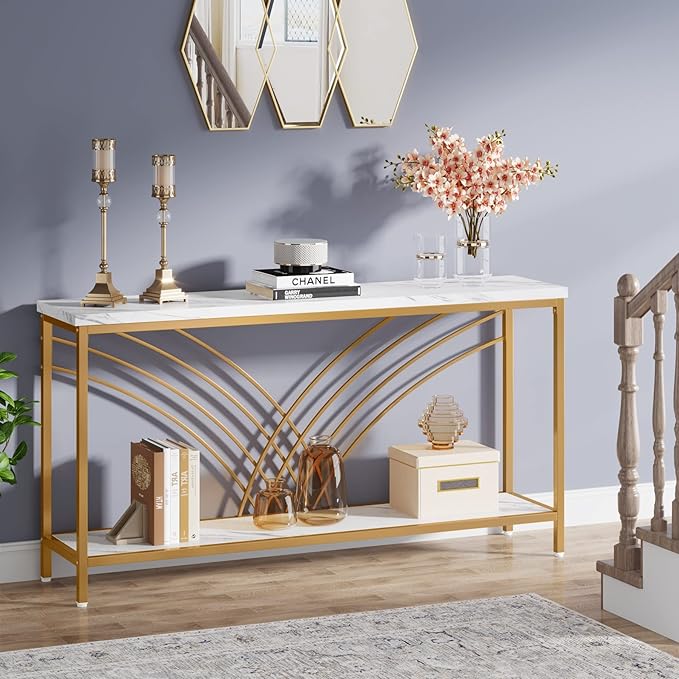 Tribesigns 70.9 inch Extra Long Console Table, Faux Marble Entryway Table - Image 4