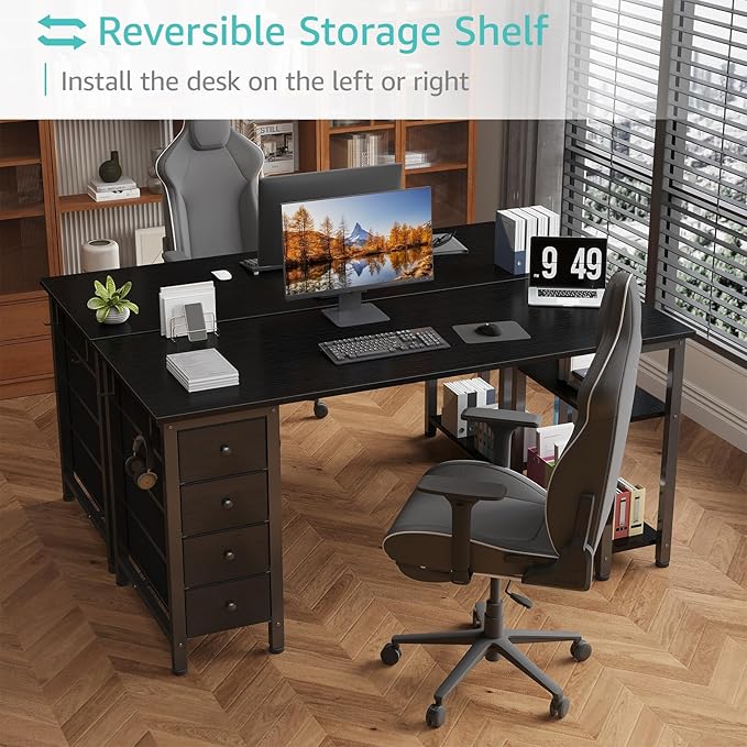Lufeiya Gaming Desk with 4 Fabric Drawers & Storage Shelves, 63 inch Computer - Image 4