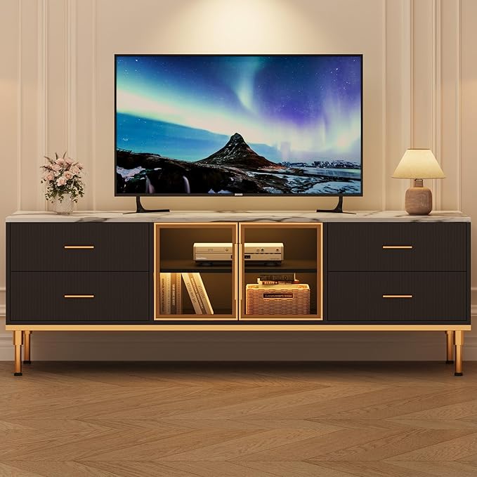 Garvee LED Lighted TV Stand for 55-75" TVs, Modern Entertainment Center - Image 5