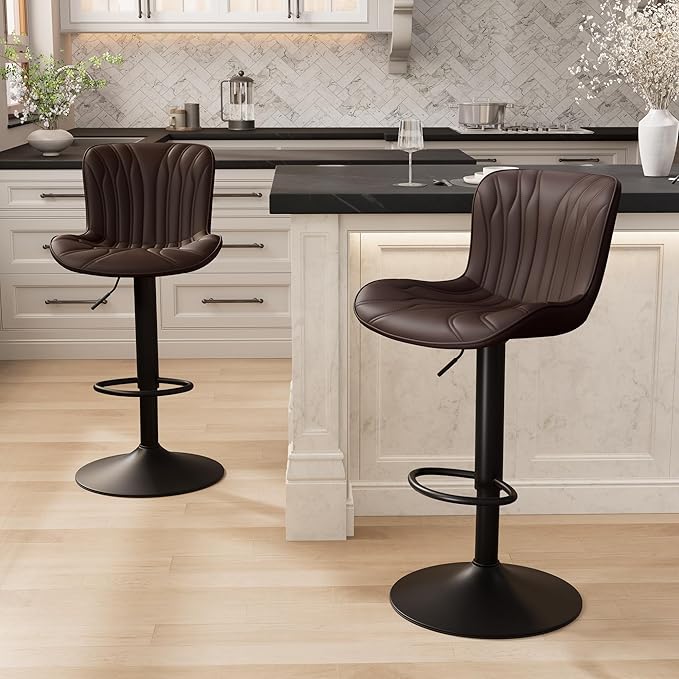 YOUNIKE Brown Bar Stools Set of 2 Modern Swivel Counter Height Bar Chair by YOUNIKE