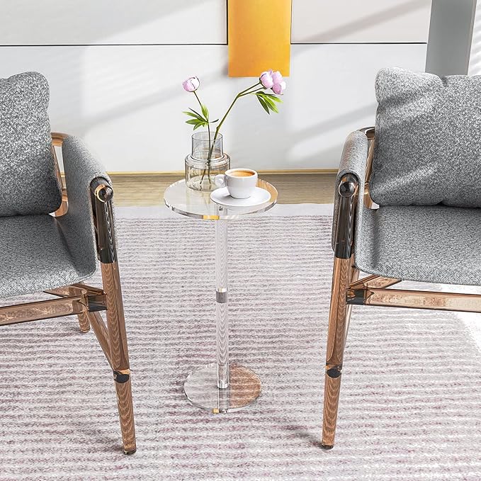 Acrylic End Table, 9.8" Round Modern Drink Table - Image 4