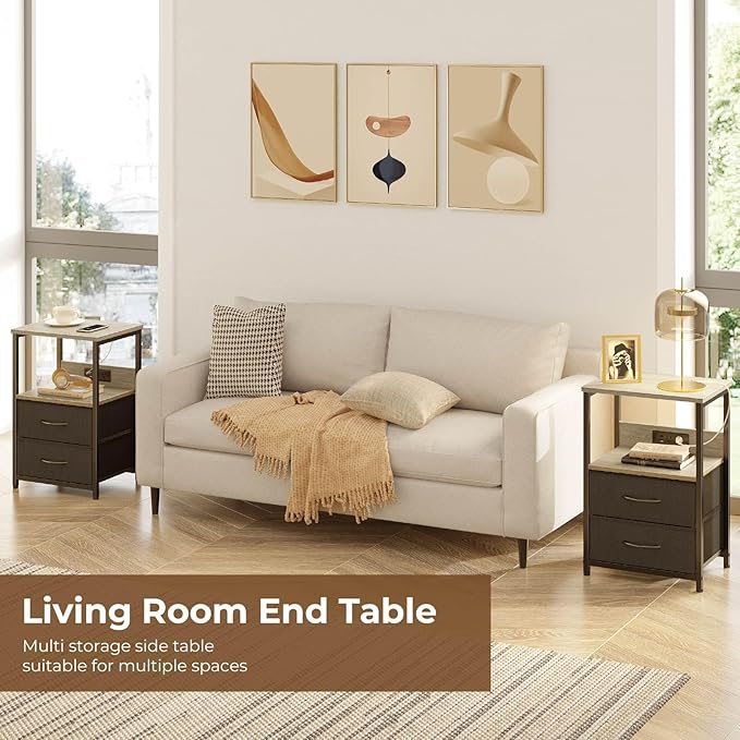 Seventable Nightstand with Charging Station, Bedside Table with LED Lights - Image 6