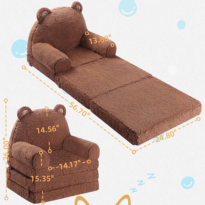 Foldable Sofa for Kids, Sherpa Teddy Bear Toddler Couch - Image 3
