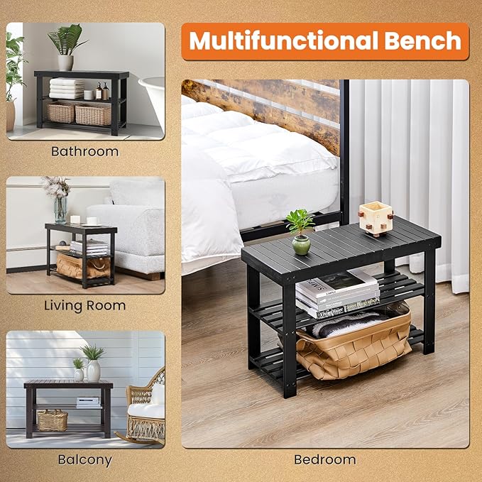 Sweetcrispy 3-Tier Shoe Rack Bench, Bamboo Entryway Storage Organizer, Shoes - Image 4