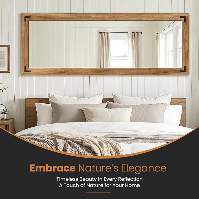 Full Length Mirror with Wooden Frame, Hanging or Leaning Wall-Mounted - Image 2