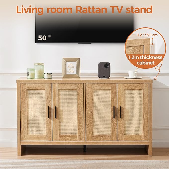 Rattan Buffet Cabinet with Storage, Sideboard Cabinet with Doors and Adjustable - Image 7