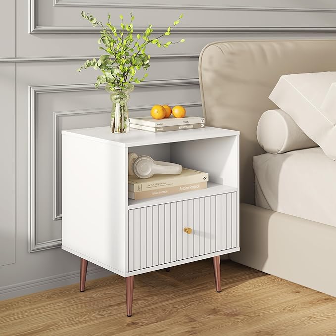 White Night Stand Set 2, Modern Bedside Table - Image 7