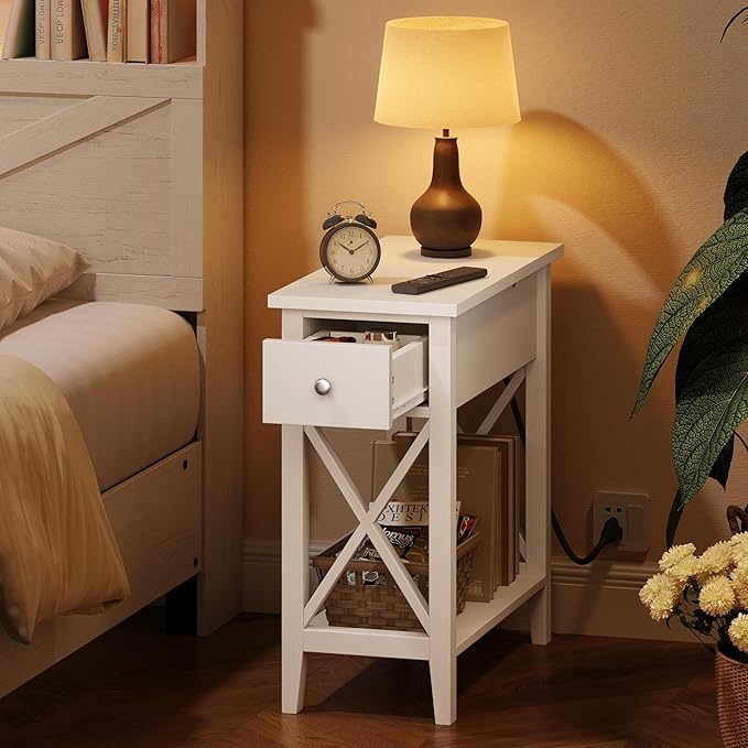 ChooChoo End Table with Charging Station, Narrow Side Table with USB Ports and - Image 4