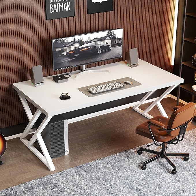 LVB Modern White Computer Desk, Long Industrial Home Office Desk - Image 3