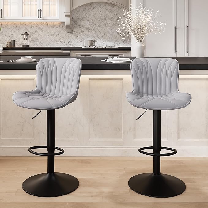 YOUNIKE Grey Bar Stools Set of 2 Modern Kitchen Counter Height Bar Chairs by YOUNIKE