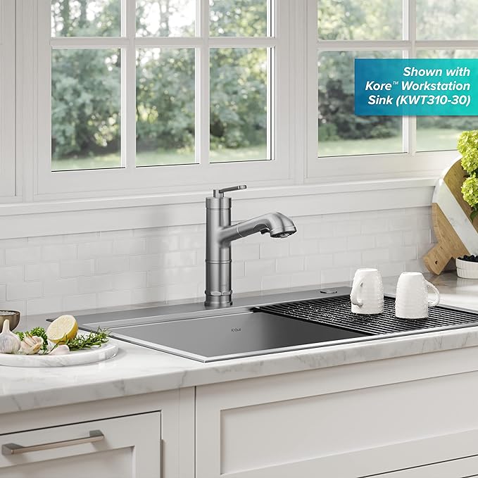 KRAUS Allyn Pull-Out Single Handle Kitchen Faucet in Spot-Free Stainless Steel - Image 3