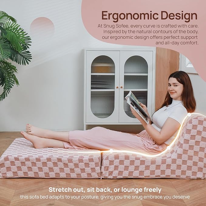 Bean Bag Chair with Checkerboard Shaker Fleece Fabric, Folding Sofa Bed - Image 4