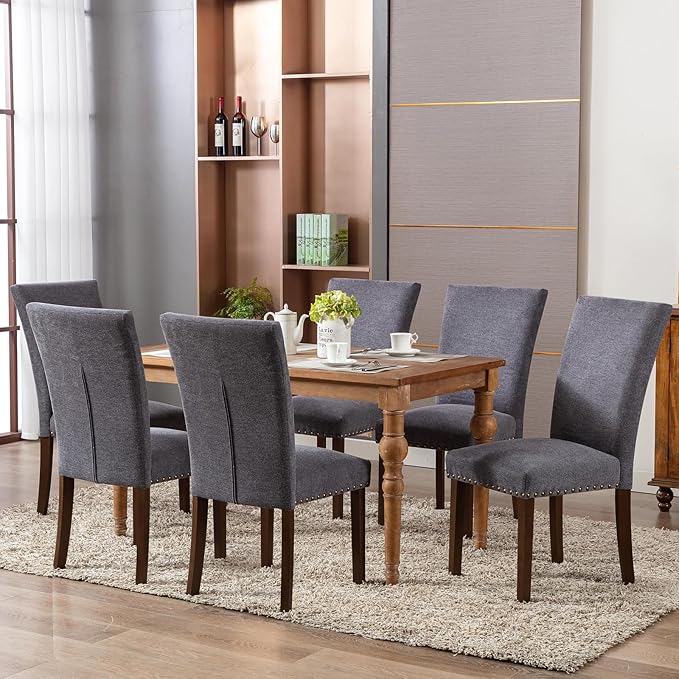 COLAMY Upholstered Parsons Dining Chairs Set of 6, Fabric Dining Room Kitchen - Image 2