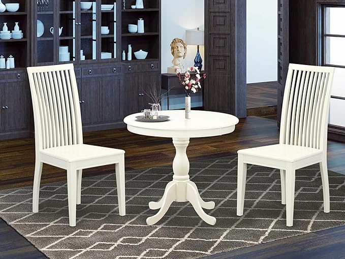 East West Furniture AMIP3-LWH-W 3 Piece Dining Room Table Set Contains a Round - Image 2