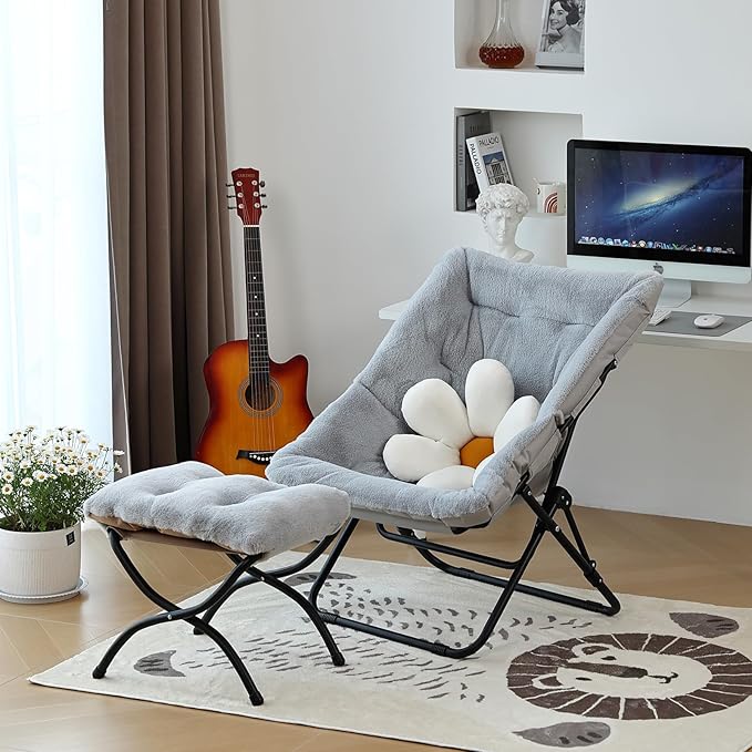 Comfy Folded Chair, Soft Faux Fur Oversized Folding Accent Chair, Flexible - Image 2