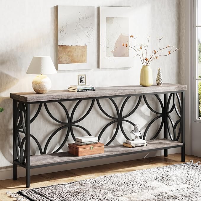 LITTLE TREE Sofa Table, 70.9 Inch Industrial Behind Couch Table - Image 2