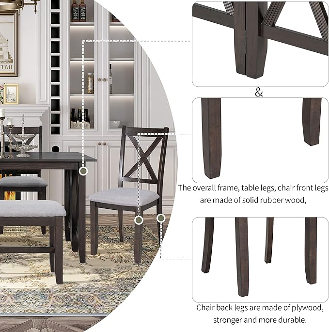Ball & Cast 6-Piece Dining Table Set, Rectangular Dining Room Foldable Table - Image 8