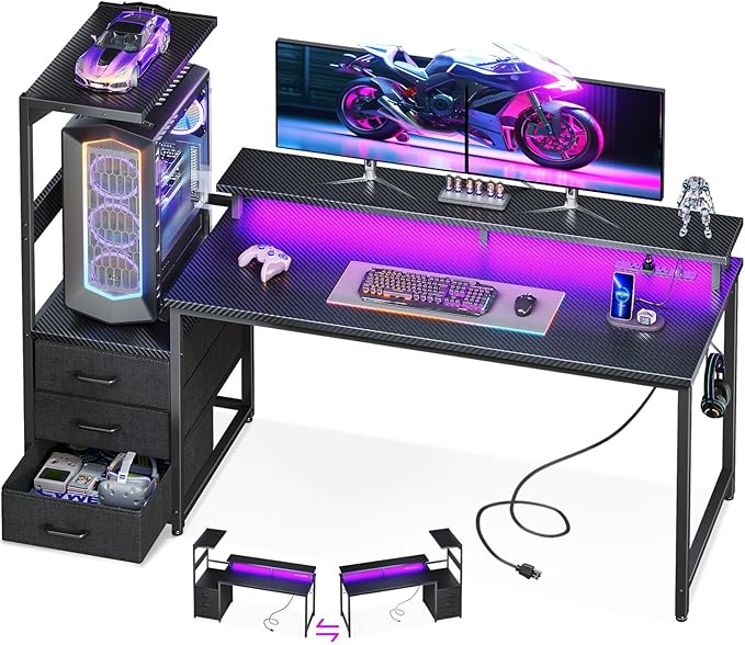 AODK 59 Inch Gaming Desk with USB Charging Ports & LED Light- Reversible by AODK