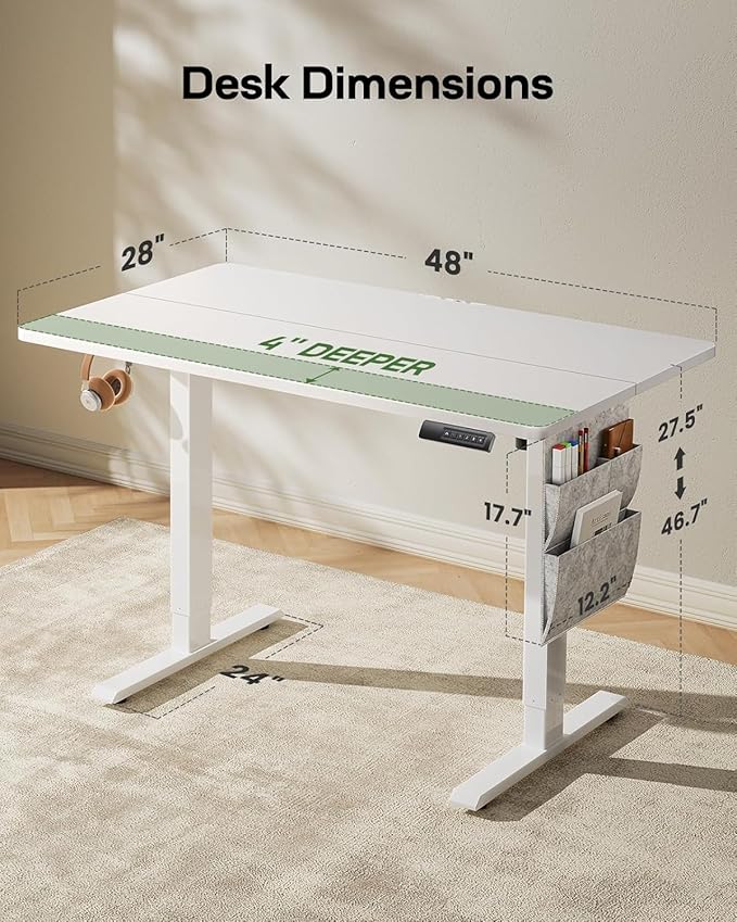 HUANUO Electric Standing Desk, 48 x 28 Inch Height Adjustable Computer Desk - Image 2