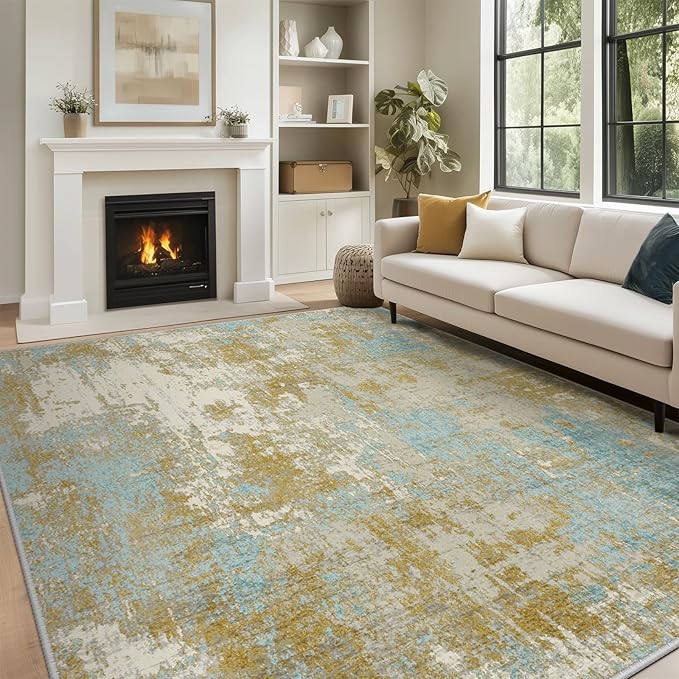 Washable Area Rugs 9'x12' Non-Slip Modern Abstract Soft by RELEANY
