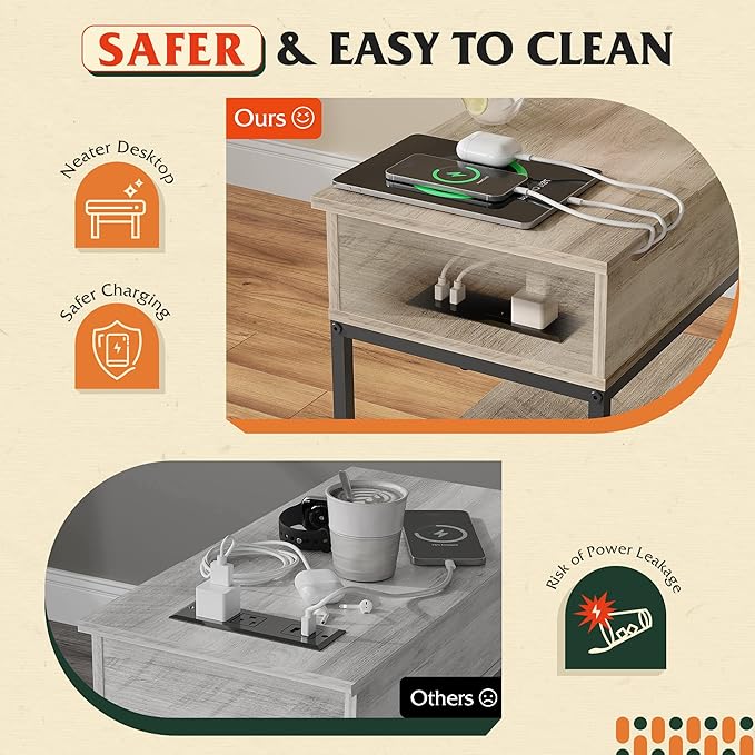 WLIVE Narrow Side Table with 2 USB Ports and 2 Outlets, Flip Top End Table with - Image 5