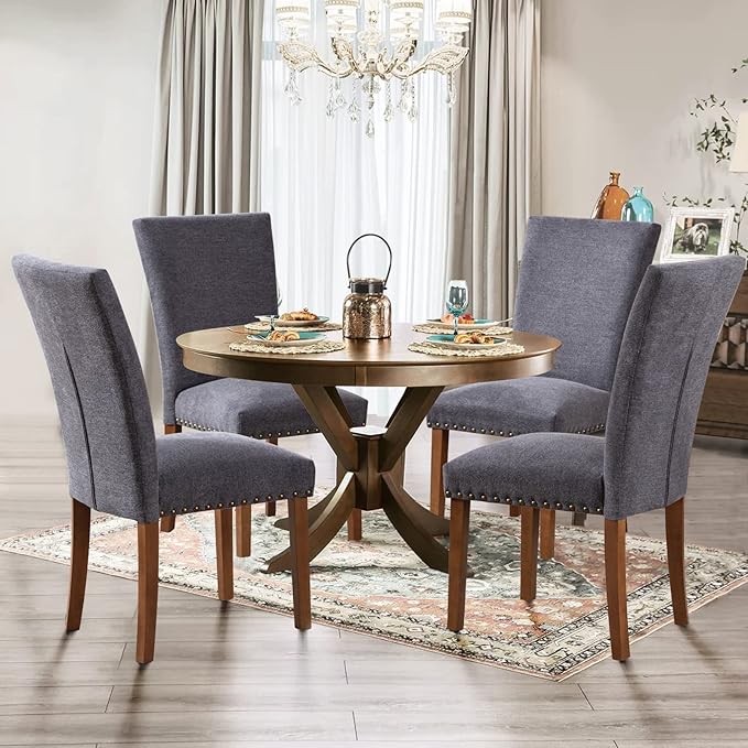Parsons Dining Chairs Set of 2, Upholstered Nailhead Dining Room Kitchen Side - Image 4