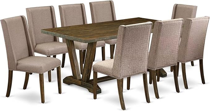 East West Furniture V777FL716-9 9 Piece Dining Table Set Includes a Rectangle by EastWestFurniture