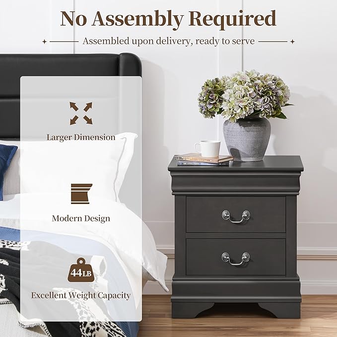 Yaheetech Fully-Assembled Nightstands Set of 2, 2-Drawer Nightstands Large - Image 7