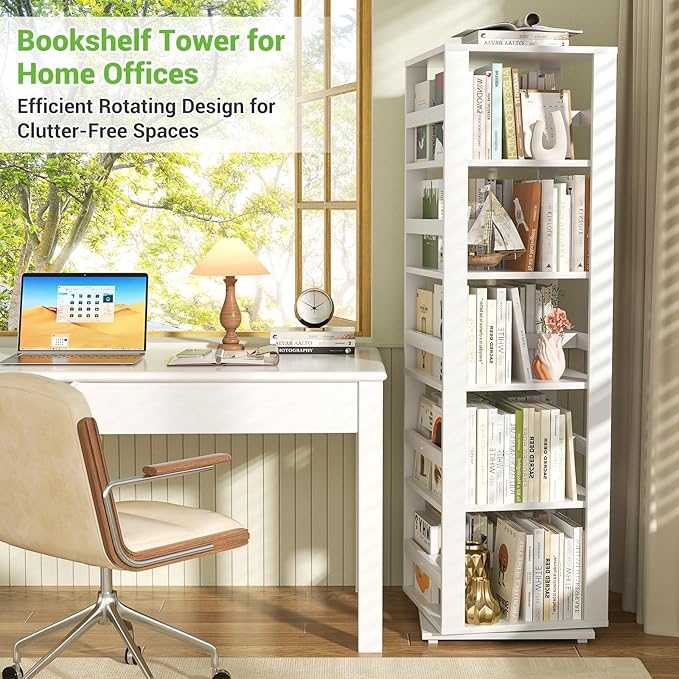 Homykic Rotating Bookshelf, Bamboo 360 Display Spinning Bookshelf Tower - Image 8
