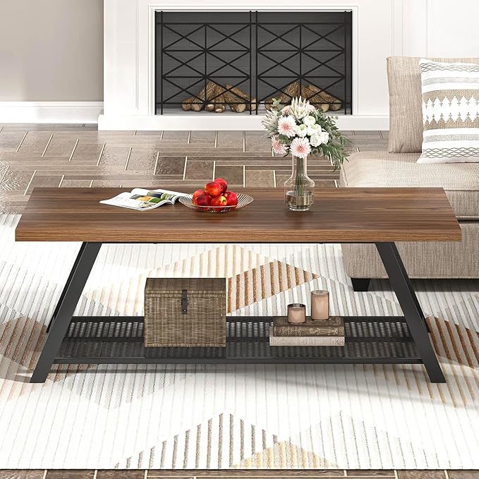 FOLUBAN Modern Coffee Table, Rustic Wood and Metal Center Table - Image 7