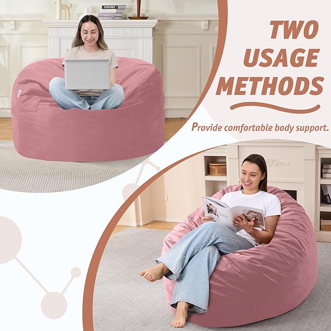 3FT Bean Bag Chair with Ultra Soft Velvet Cover Bean Bag Sofa with Memory Foam - Image 5