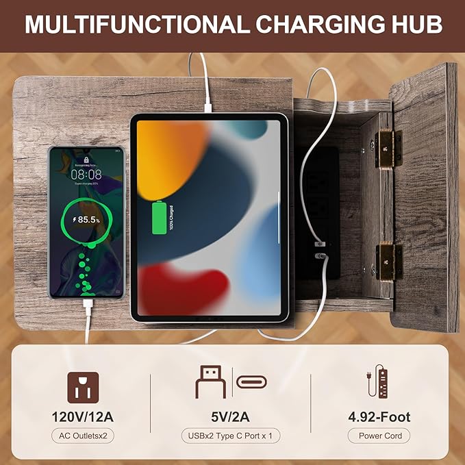 Small Gray Side Table Charging Station - Image 5
