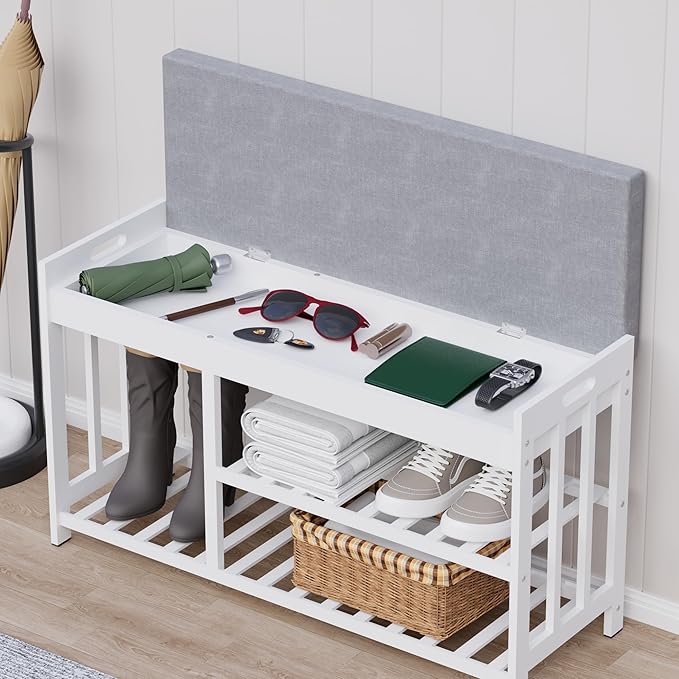 3-Tier Bamboo Shoe Rack Bench, Shoe Storage Organizer Bench, Entryway Benchs - Image 3