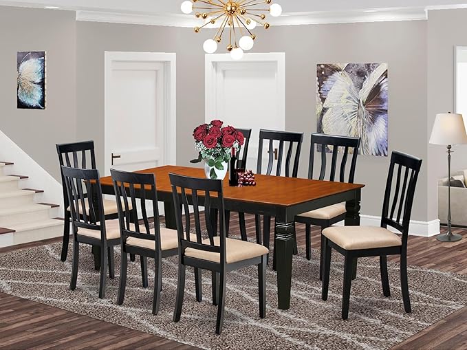 East West Furniture LGAN9-BCH-C 9 Piece Dining Set Includes a Rectangle Dining - Image 2