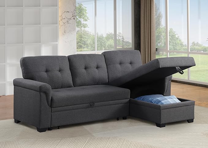 Ball & Cast L-Shape Reversible Sectional Sleeper Sofa Bed 4 in 1 Pull Out Couch - Image 9