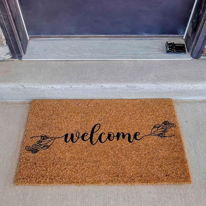 Funny Coir Doormat with Welcome Floral Design Botanical Theme - Image 3