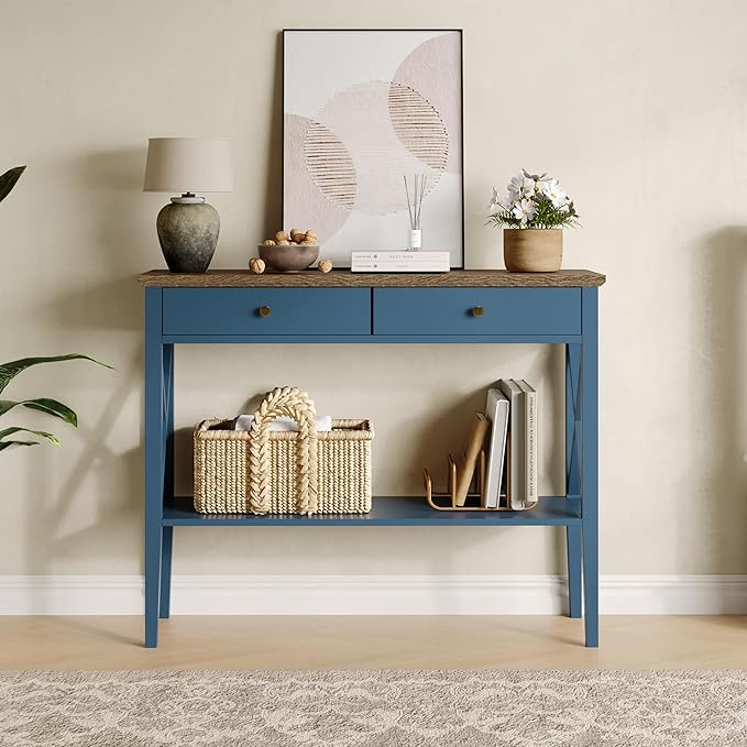 ChooChoo Console Table with Drawers, Narrow Wood Accent Sofa Table Entryway - Image 3