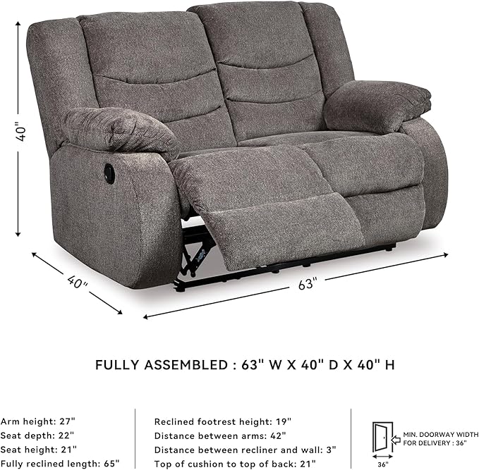 Signature Design by Ashley Loveseat Reclining, Dark Gray - Image 3