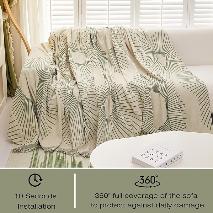 STACYPIK Chenille Boho Geometric Striped Sofa Cover Dogs Couch Cover L Shape - Image 5